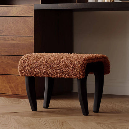 Traditional French Solid Wood Sherpa Fabric Rectangular Vanity Stool Backless Armless For Bedroom
