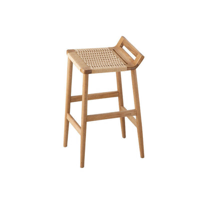 Traditional Japanese Red Oak Wood Hemp Rope Weaving Trapezoidal Bar Stool Backrest Armless For Dining Room