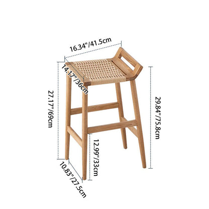 Traditional Japanese Red Oak Wood Hemp Rope Weaving Trapezoidal Bar Stool Backrest Armless For Dining Room