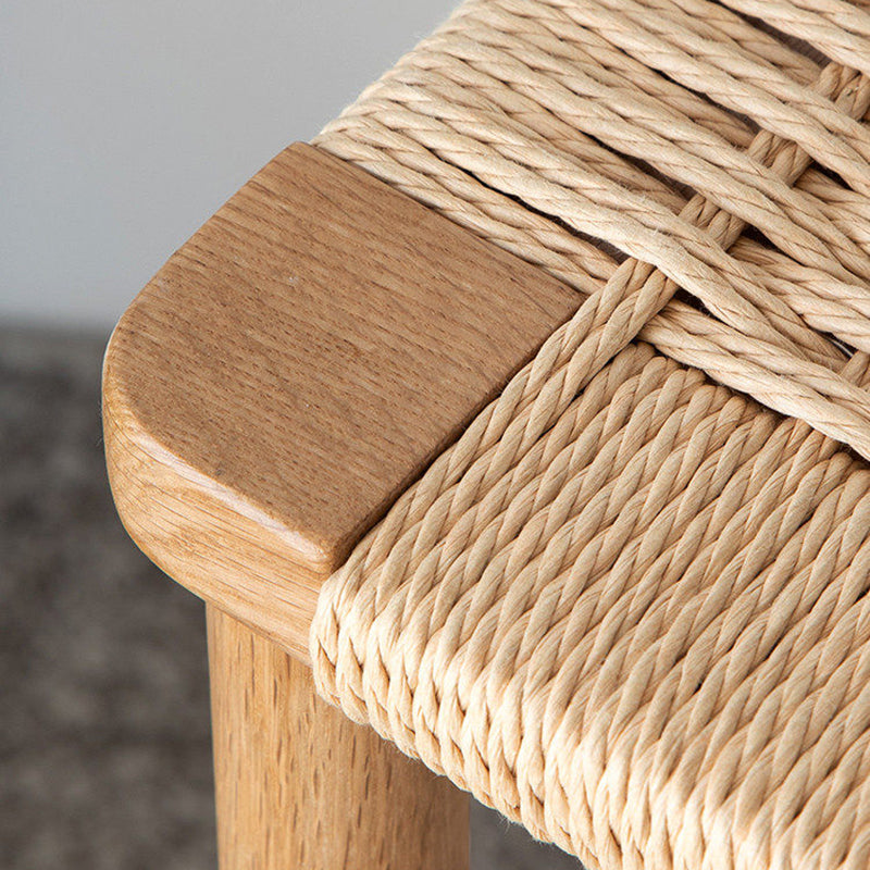 Traditional Japanese Red Oak Wood Hemp Rope Weaving Trapezoidal Bar Stool Backrest Armless For Dining Room