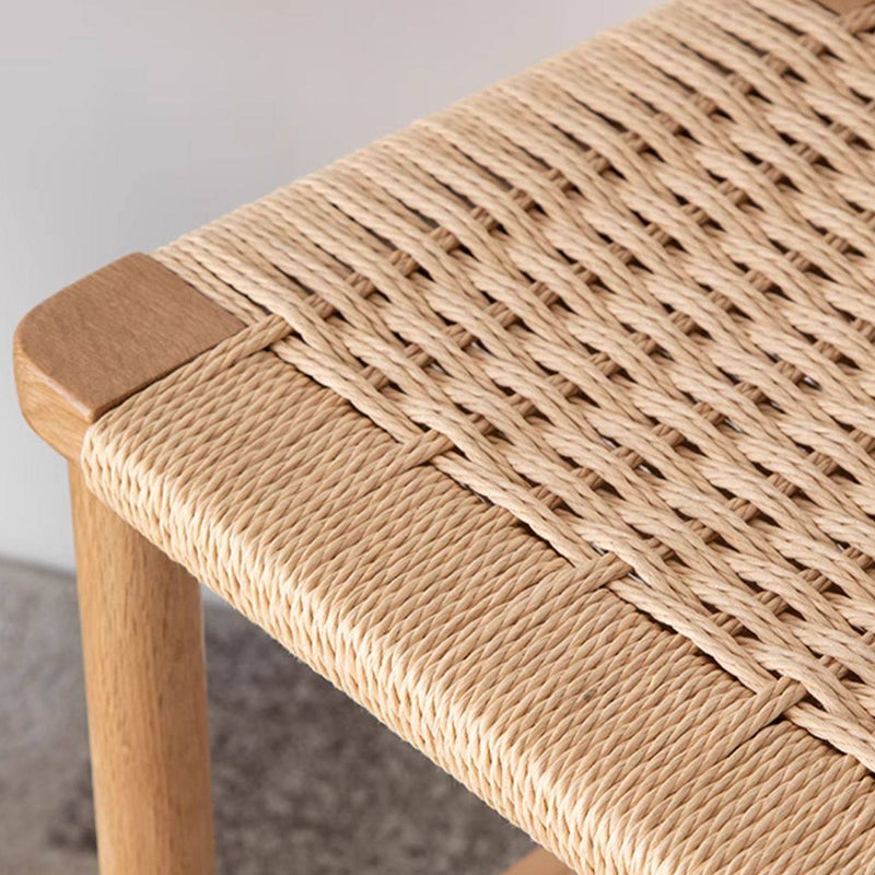 Traditional Japanese Red Oak Wood Hemp Rope Weaving Trapezoidal Bar Stool Backrest Armless For Dining Room