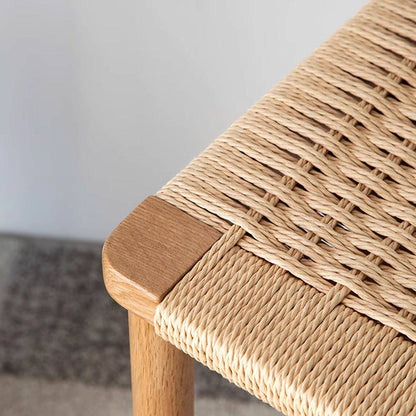 Traditional Japanese Red Oak Wood Hemp Rope Weaving Trapezoidal Bar Stool Backrest Armless For Dining Room