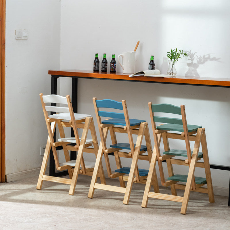 Modern Minimalist Pine Wood Triangular Multistep Foldable Bar Stool Backrest For Dining Room