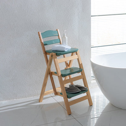 Modern Minimalist Pine Wood Triangular Multistep Foldable Bar Stool Backrest For Dining Room