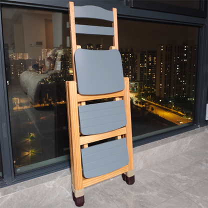 Modern Minimalist Pine Wood Triangular Multistep Foldable Bar Stool Backrest For Dining Room