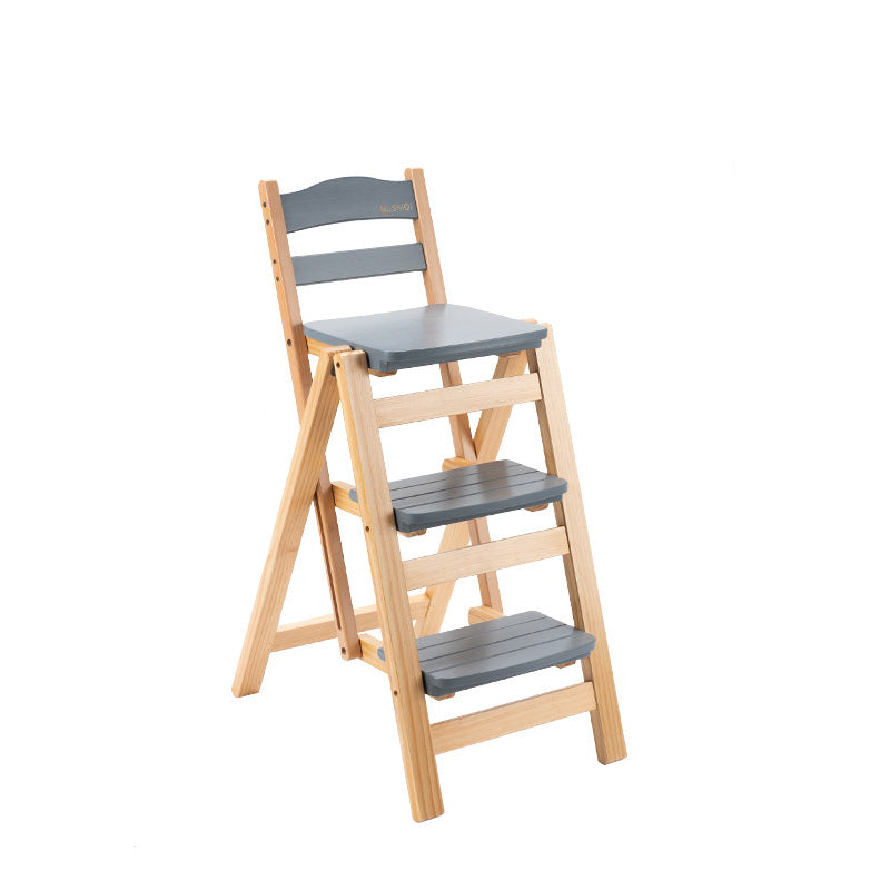 Modern Minimalist Pine Wood Triangular Multistep Foldable Bar Stool Backrest For Dining Room