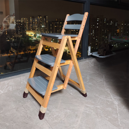 Modern Minimalist Pine Wood Triangular Multistep Foldable Bar Stool Backrest For Dining Room