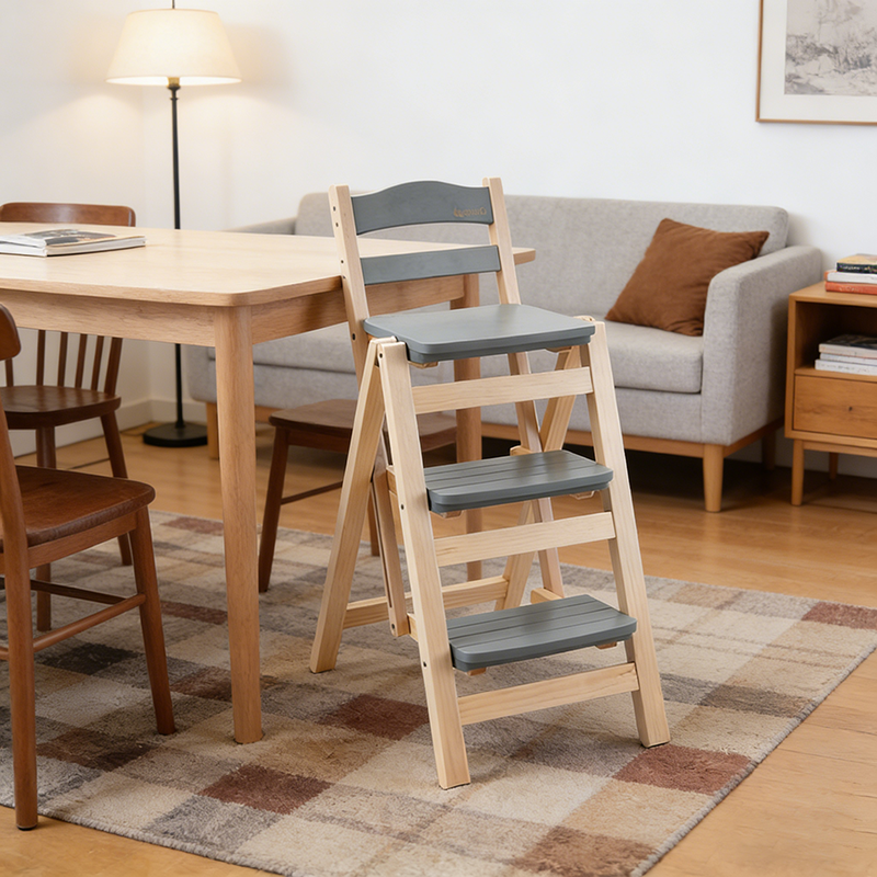 Modern Minimalist Pine Wood Triangular Multistep Foldable Bar Stool Backrest For Dining Room