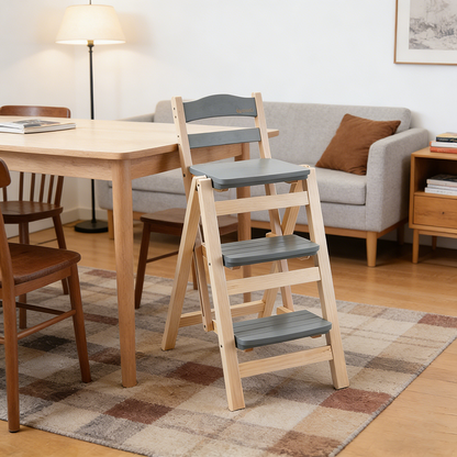 Modern Minimalist Pine Wood Triangular Multistep Foldable Bar Stool Backrest For Dining Room
