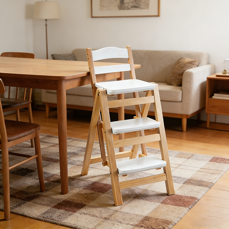 Modern Minimalist Pine Wood Triangular Multistep Foldable Bar Stool Backrest For Dining Room