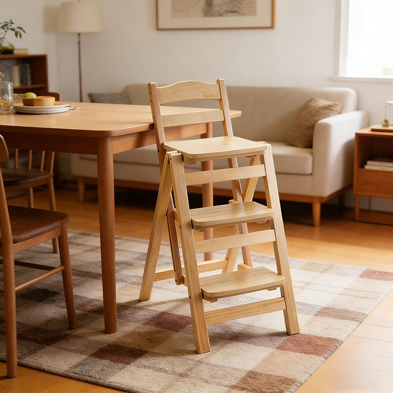 Modern Minimalist Pine Wood Triangular Multistep Foldable Bar Stool Backrest For Dining Room