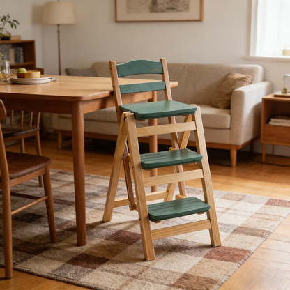 Modern Minimalist Pine Wood Triangular Multistep Foldable Bar Stool Backrest For Dining Room