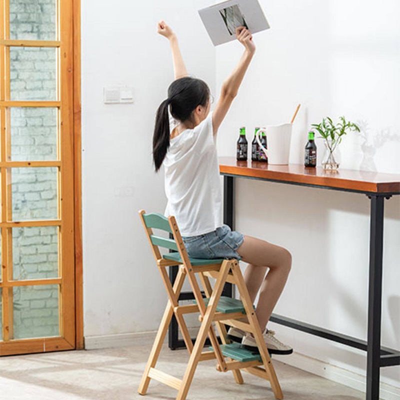 Modern Minimalist Pine Wood Triangular Multistep Foldable Bar Stool Backrest For Dining Room