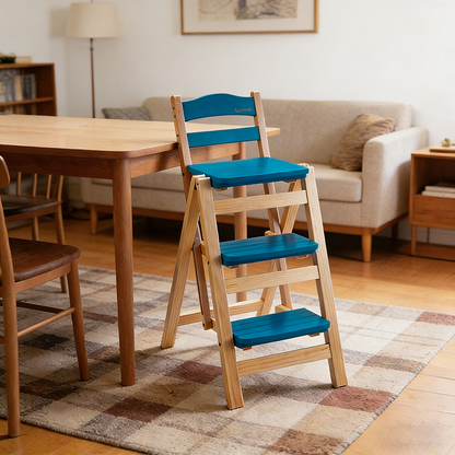 Modern Minimalist Pine Wood Triangular Multistep Foldable Bar Stool Backrest For Dining Room