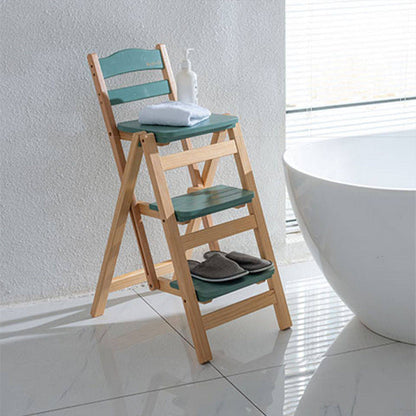 Modern Minimalist Pine Wood Triangular Multistep Foldable Bar Stool Backrest For Dining Room