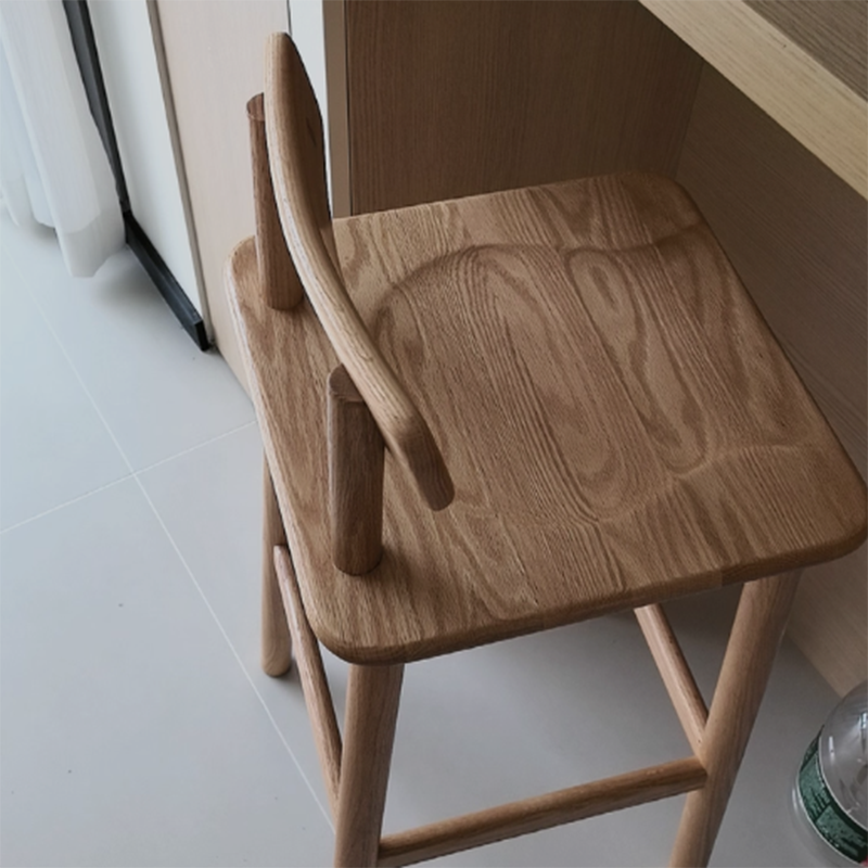 Traditional Japanese Oak Wood Trapezoidal Bar Stool Backrest Footrest For Living Room & Dining Room