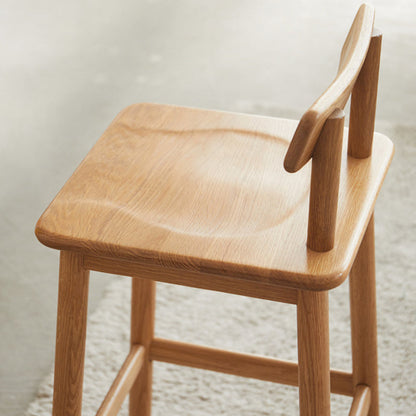 Traditional Japanese Oak Wood Trapezoidal Bar Stool Backrest Footrest For Living Room & Dining Room