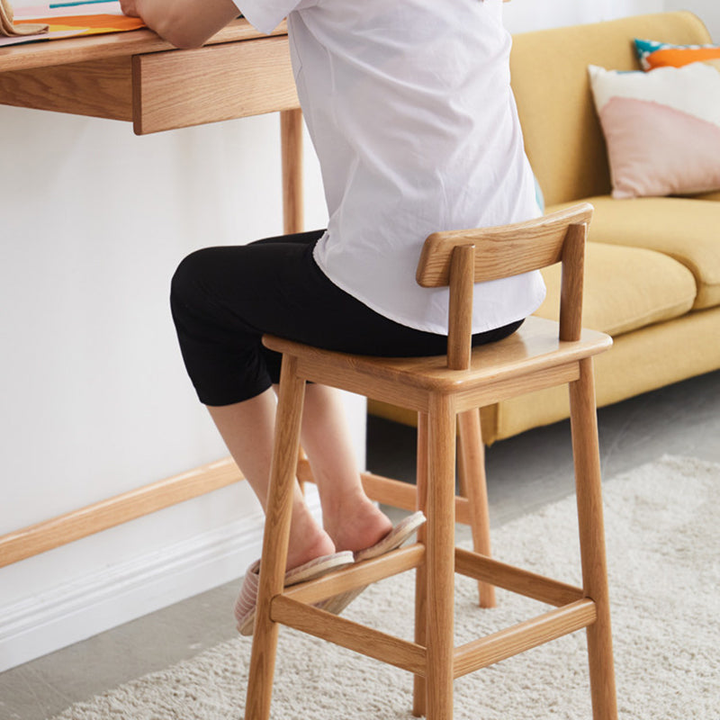 Traditional Japanese Oak Wood Trapezoidal Bar Stool Backrest Footrest For Living Room & Dining Room