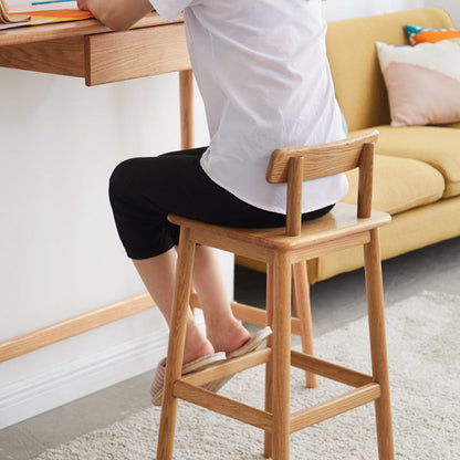 Traditional Japanese Oak Wood Trapezoidal Bar Stool Backrest Footrest For Living Room & Dining Room