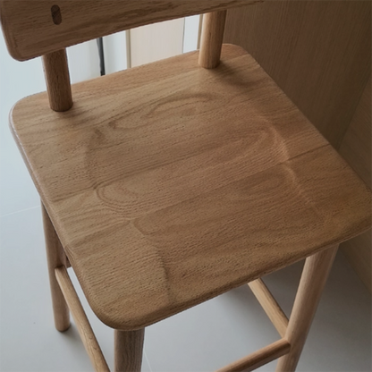 Traditional Japanese Oak Wood Trapezoidal Bar Stool Backrest Footrest For Living Room & Dining Room