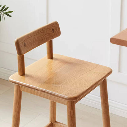 Traditional Japanese Oak Wood Trapezoidal Bar Stool Backrest Footrest For Living Room & Dining Room