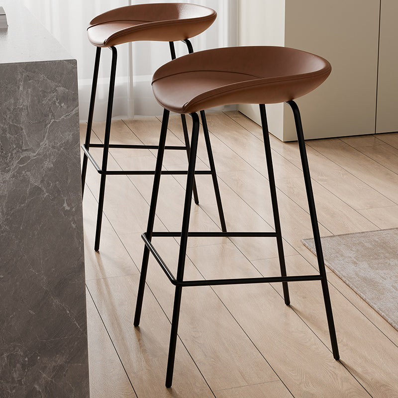 Contemporary Scandinavian Faux Saddle Leather Iron Sponge Curved Trapezoidal Lightweight Bar Stool Backless Armless For Dining Room