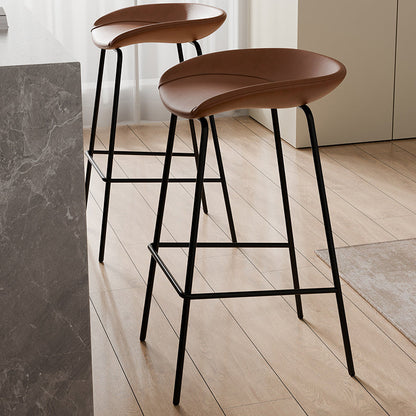 Contemporary Scandinavian Faux Saddle Leather Iron Sponge Curved Trapezoidal Lightweight Bar Stool Backless Armless For Dining Room