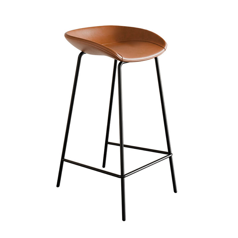 Contemporary Scandinavian Faux Saddle Leather Iron Sponge Curved Trapezoidal Lightweight Bar Stool Backless Armless For Dining Room