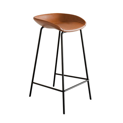 Contemporary Scandinavian Faux Saddle Leather Iron Sponge Curved Trapezoidal Lightweight Bar Stool Backless Armless For Dining Room