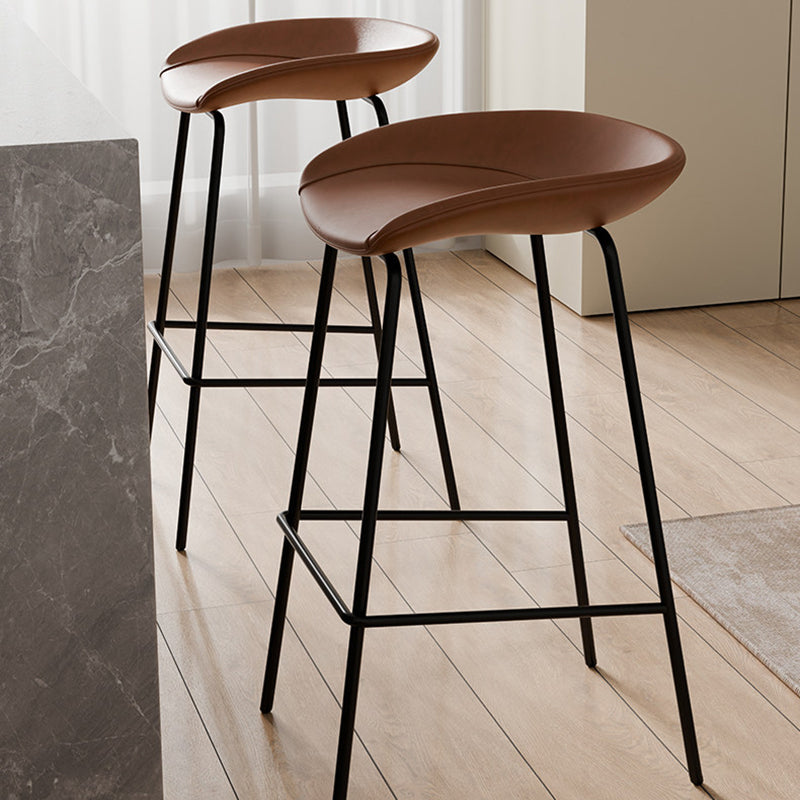 Contemporary Scandinavian Faux Saddle Leather Iron Sponge Curved Trapezoidal Lightweight Bar Stool Backless Armless For Dining Room