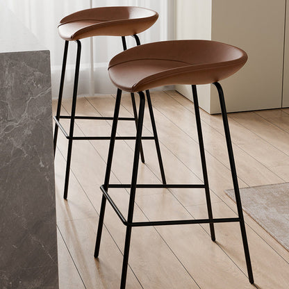 Contemporary Scandinavian Faux Saddle Leather Iron Sponge Curved Trapezoidal Lightweight Bar Stool Backless Armless For Dining Room