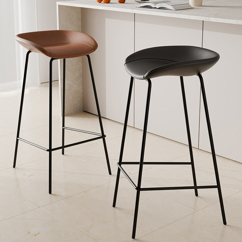 Contemporary Scandinavian Faux Saddle Leather Iron Sponge Curved Trapezoidal Lightweight Bar Stool Backless Armless For Dining Room