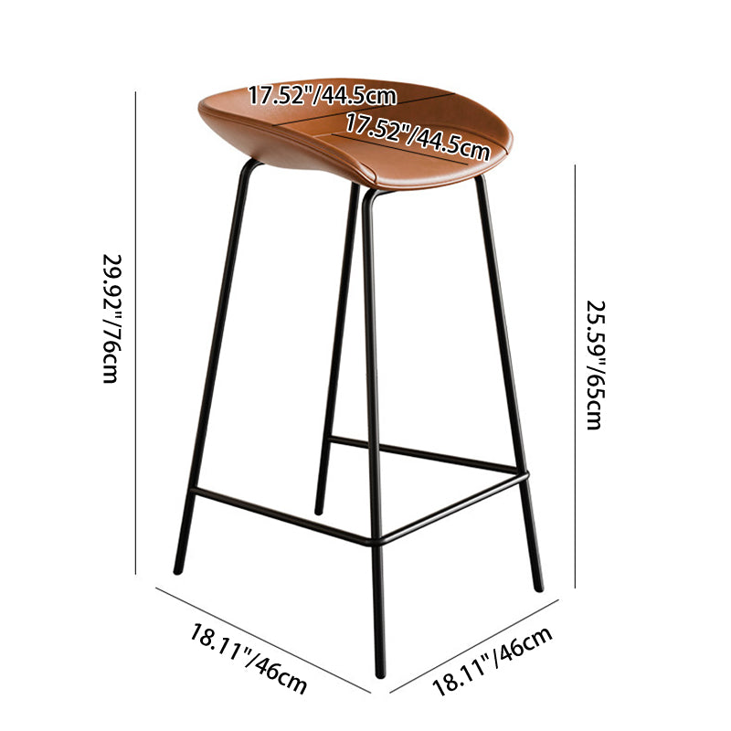 Contemporary Scandinavian Faux Saddle Leather Iron Sponge Curved Trapezoidal Lightweight Bar Stool Backless Armless For Dining Room