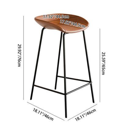 Contemporary Scandinavian Faux Saddle Leather Iron Sponge Curved Trapezoidal Lightweight Bar Stool Backless Armless For Dining Room