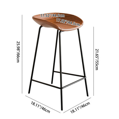 Contemporary Scandinavian Faux Saddle Leather Iron Sponge Curved Trapezoidal Lightweight Bar Stool Backless Armless For Dining Room