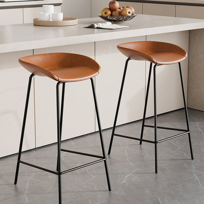 Contemporary Scandinavian Faux Saddle Leather Iron Sponge Curved Trapezoidal Lightweight Bar Stool Backless Armless For Dining Room