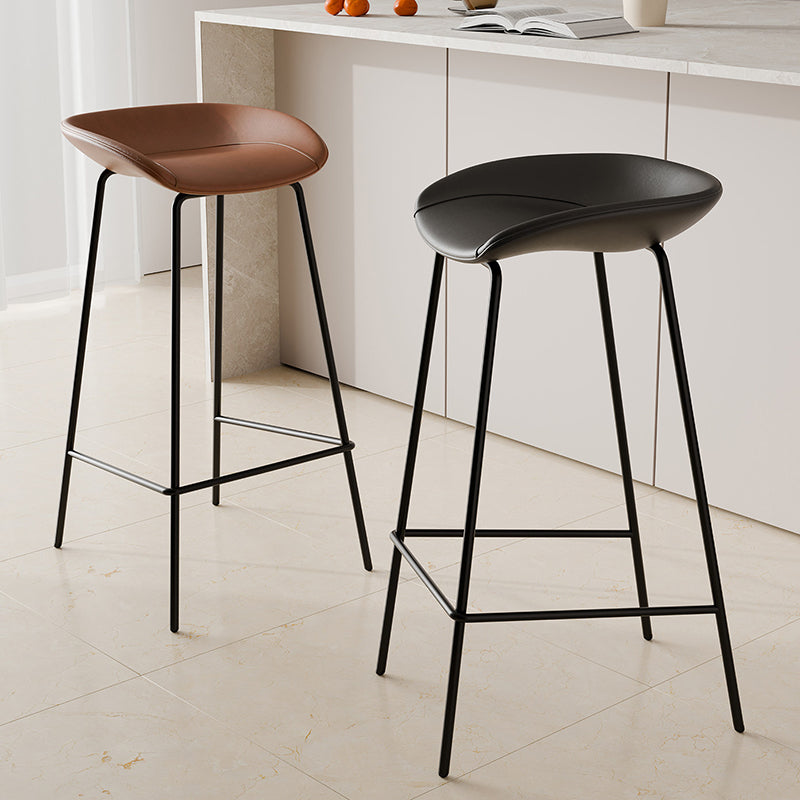 Contemporary Scandinavian Faux Saddle Leather Iron Sponge Curved Trapezoidal Lightweight Bar Stool Backless Armless For Dining Room