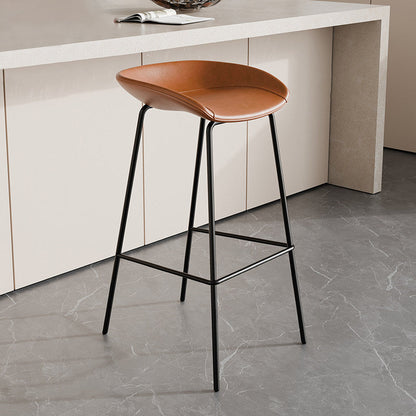Contemporary Scandinavian Faux Saddle Leather Iron Sponge Curved Trapezoidal Lightweight Bar Stool Backless Armless For Dining Room