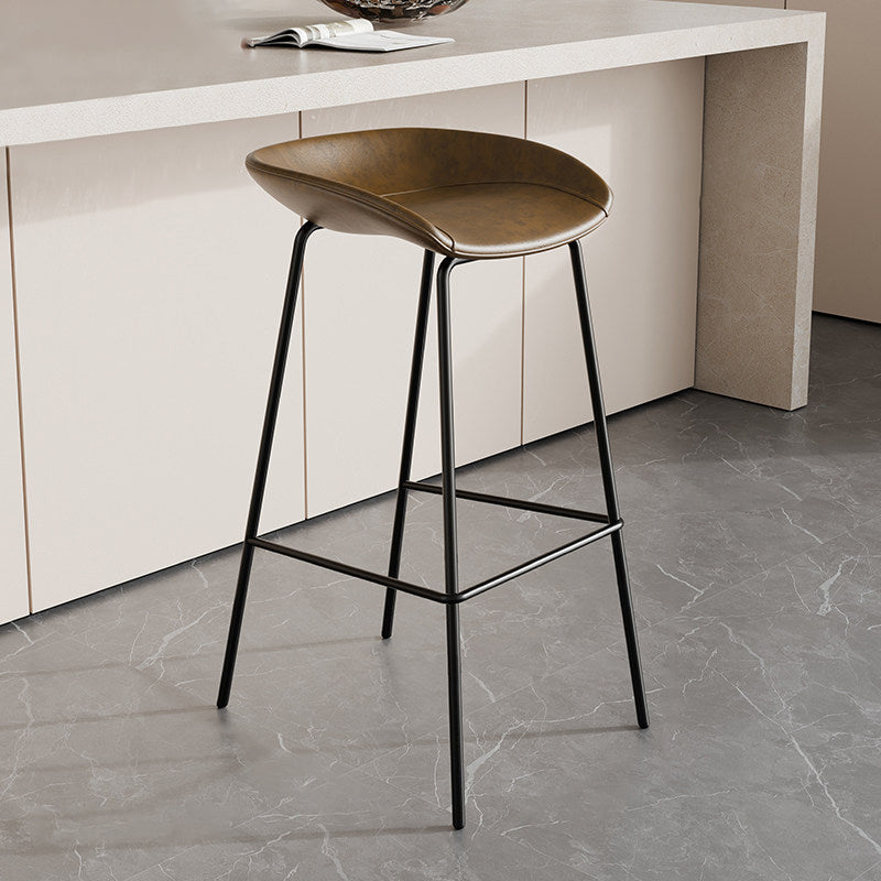 Contemporary Scandinavian Faux Saddle Leather Iron Sponge Curved Trapezoidal Lightweight Bar Stool Backless Armless For Dining Room