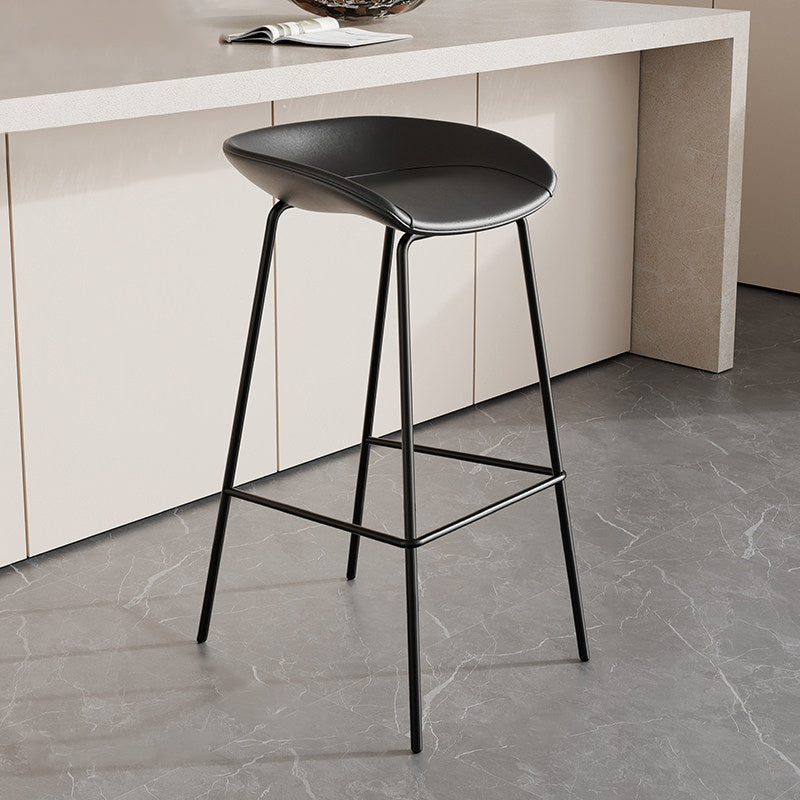 Contemporary Scandinavian Faux Saddle Leather Iron Sponge Curved Trapezoidal Lightweight Bar Stool Backless Armless For Dining Room