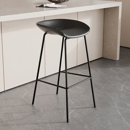 Contemporary Scandinavian Faux Saddle Leather Iron Sponge Curved Trapezoidal Lightweight Bar Stool Backless Armless For Dining Room