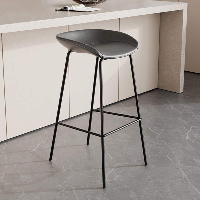 Contemporary Scandinavian Faux Saddle Leather Iron Sponge Curved Trapezoidal Lightweight Bar Stool Backless Armless For Dining Room