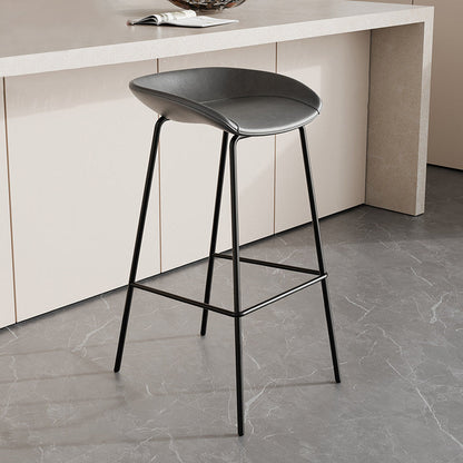 Contemporary Scandinavian Faux Saddle Leather Iron Sponge Curved Trapezoidal Lightweight Bar Stool Backless Armless For Dining Room