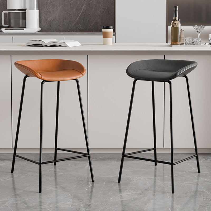 Contemporary Scandinavian Faux Saddle Leather Iron Sponge Curved Trapezoidal Lightweight Bar Stool Backless Armless For Dining Room