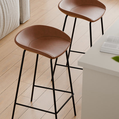 Contemporary Scandinavian Faux Saddle Leather Iron Sponge Curved Trapezoidal Lightweight Bar Stool Backless Armless For Dining Room