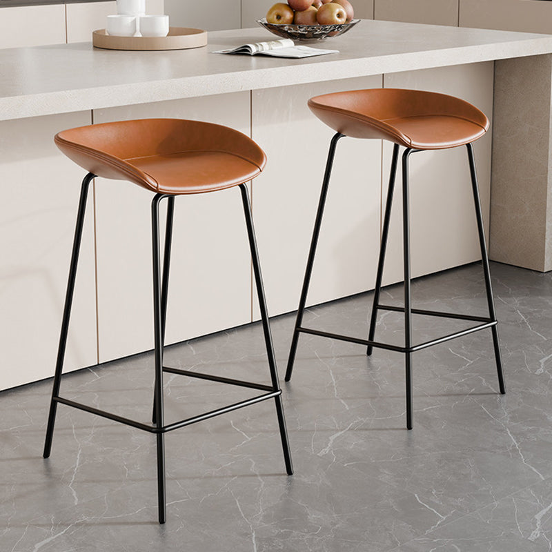 Contemporary Scandinavian Faux Saddle Leather Iron Sponge Curved Trapezoidal Lightweight Bar Stool Backless Armless For Dining Room