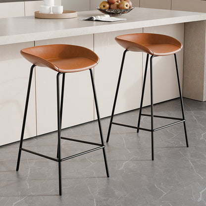 Contemporary Scandinavian Faux Saddle Leather Iron Sponge Curved Trapezoidal Lightweight Bar Stool Backless Armless For Dining Room