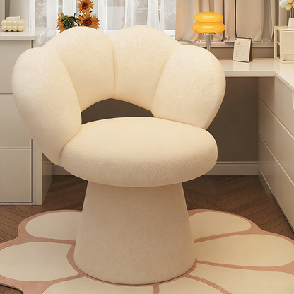 Contemporary Nordic Lambswool Solid Plywood Sponge Petal Rotatable Vanity Stool Backrest Armless For Bedroom