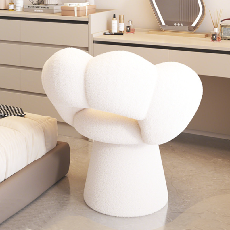 Contemporary Nordic Lambswool Solid Plywood Sponge Petal Rotatable Vanity Stool Backrest Armless For Bedroom