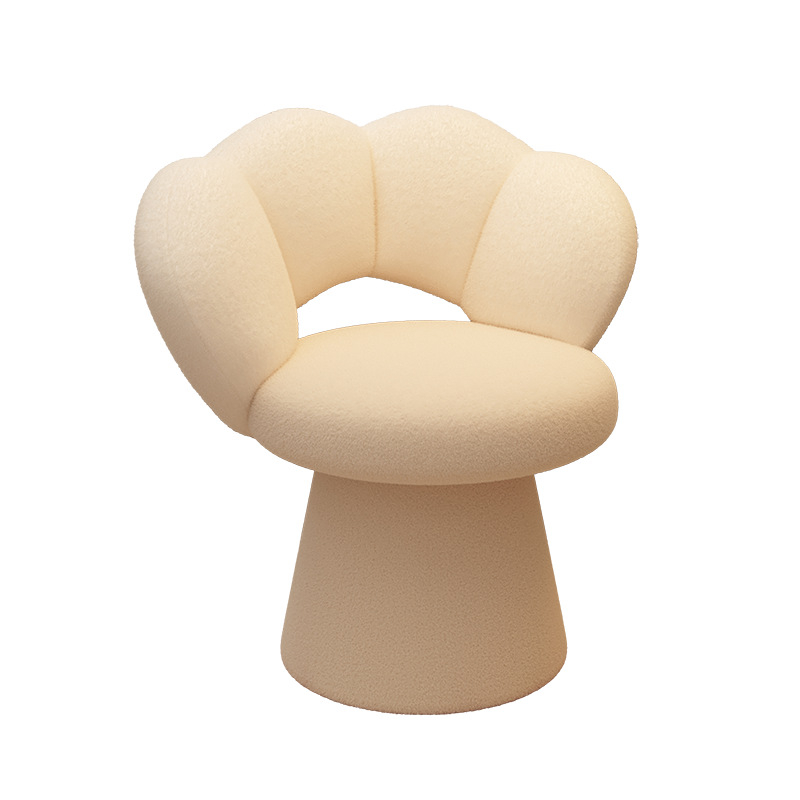 Contemporary Nordic Lambswool Solid Plywood Sponge Petal Rotatable Vanity Stool Backrest Armless For Bedroom